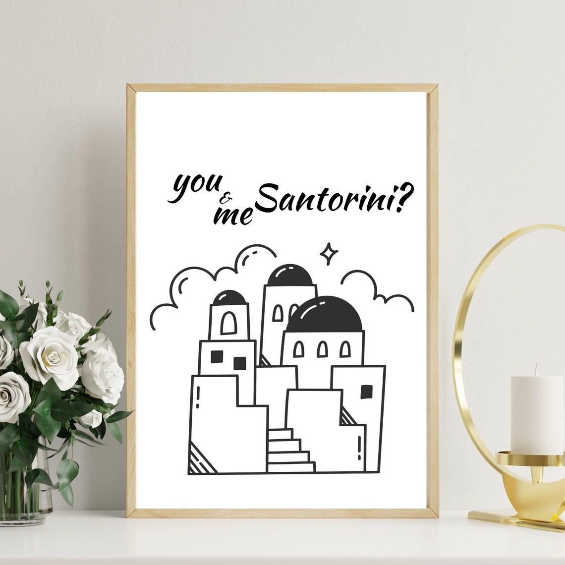 You And Me Santorini Romantic Minimalist Art Print
