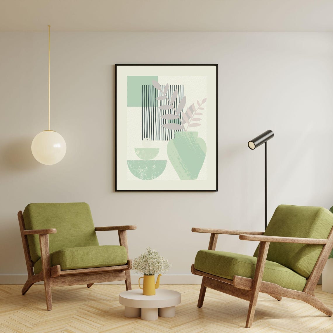 Boho Green Vase With Leaves Abstract Botanical Minimalist Wall Poster - Image 7