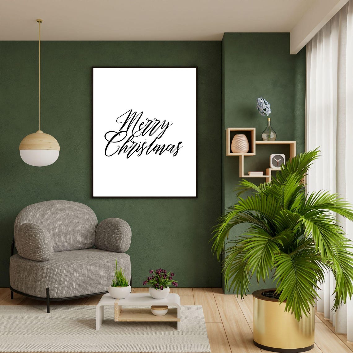 Merry Christmas Elegant Script Minimalist Holiday Decor Poster - Image 2