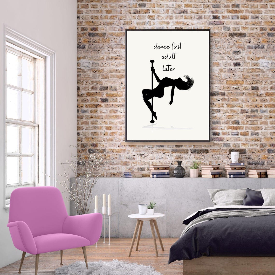 Dance First Adult Later Pole Dancer Silhouette Funny Quote Wall Poster - Image 2