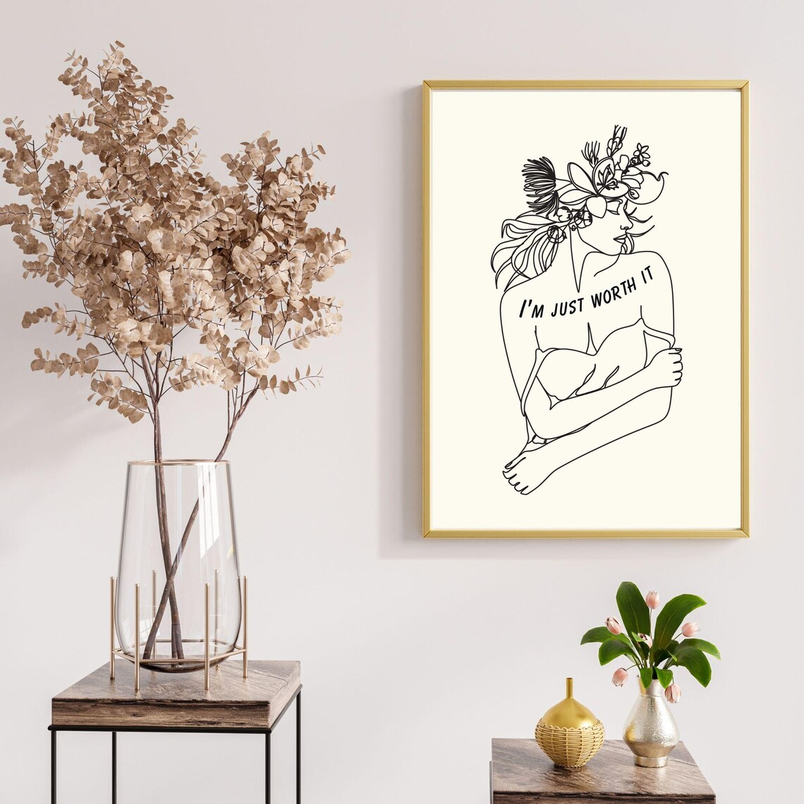 I'm Just Worth It Floral Woman Line Art Empowering Self Love Poster - Image 3