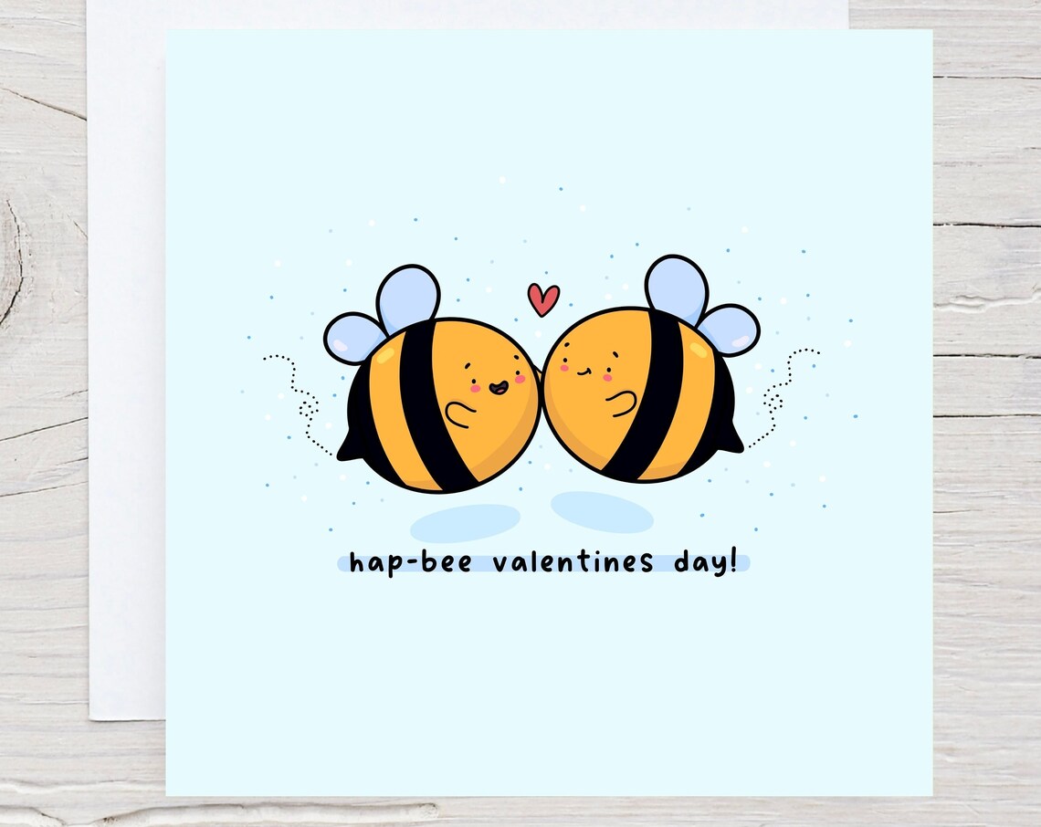 Kawaii Bumble Bees Hap-Bee Valentines Day Sweet Love Art Print