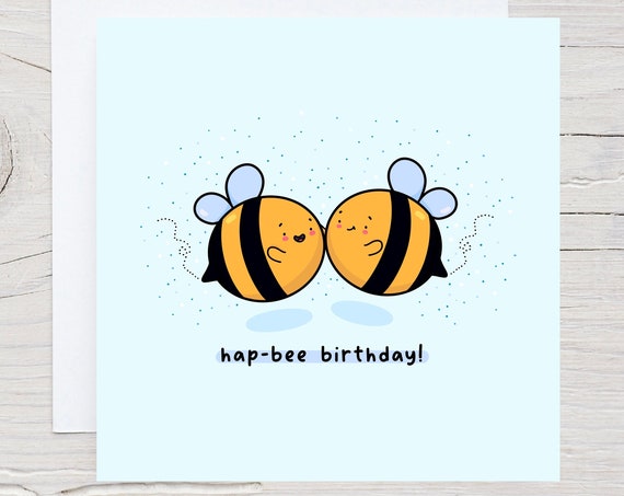 Bee Birthday Card Happy Birthday Kawaii Bee Card Cute Kawaii Card Cute Bee Birthday Card Hap Bee Birthday