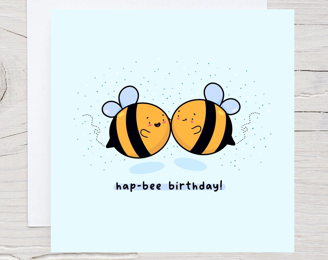 Kissing Bumble Bee Couple Hap-Bee Birthday Card Kawaii Print