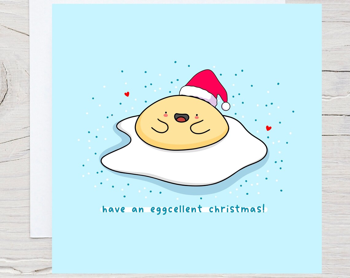 Have An Eggcellent Christmas Kawaii Fried Egg Santa Hat Card Poster