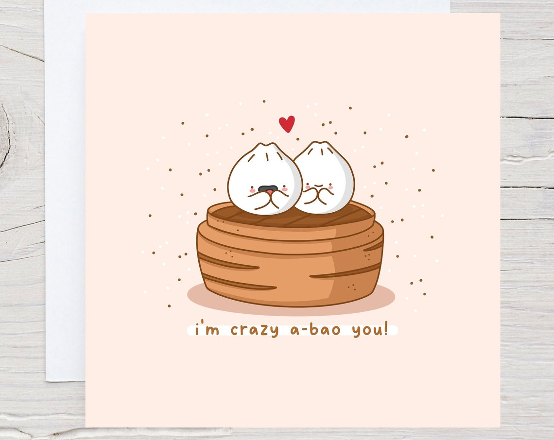 I'm Crazy A-bao You Cute Bao Bun Kawaii Pun Love Card Poster