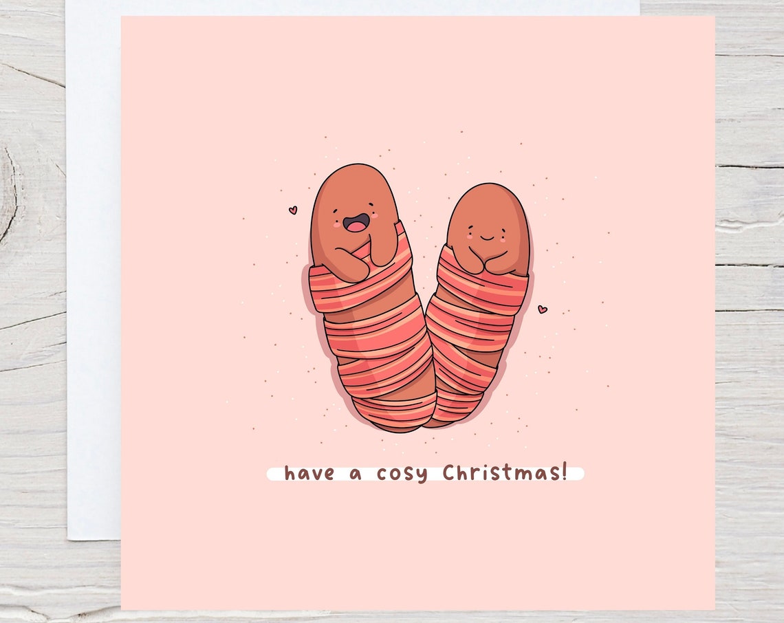 Cute Pigs In Blankets Have A Cosy Christmas Kawaii Card Wall Art