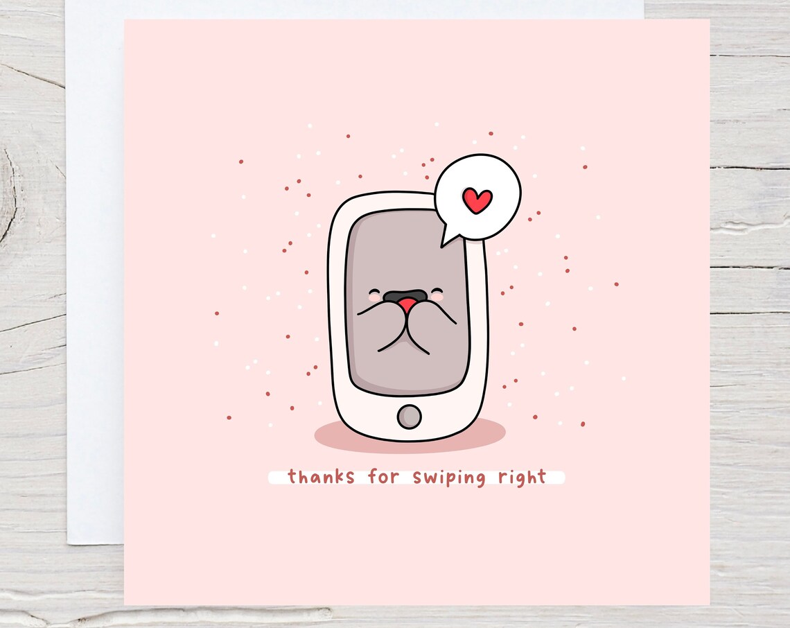 Kawaii Phone Thanks For Swiping Right Sweet Love Pun Art Print