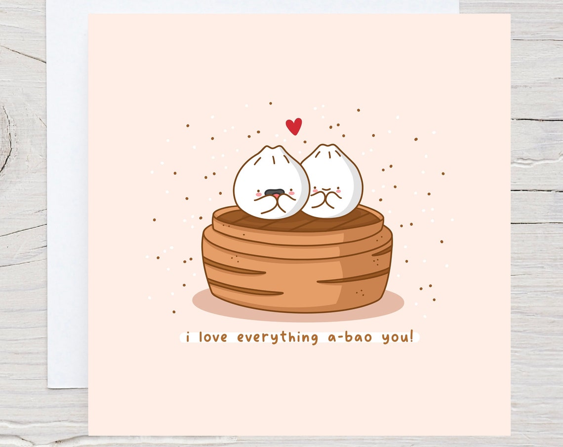 Bao Buns in Bamboo Steamer I Love Everything A-Bao You Card Print
