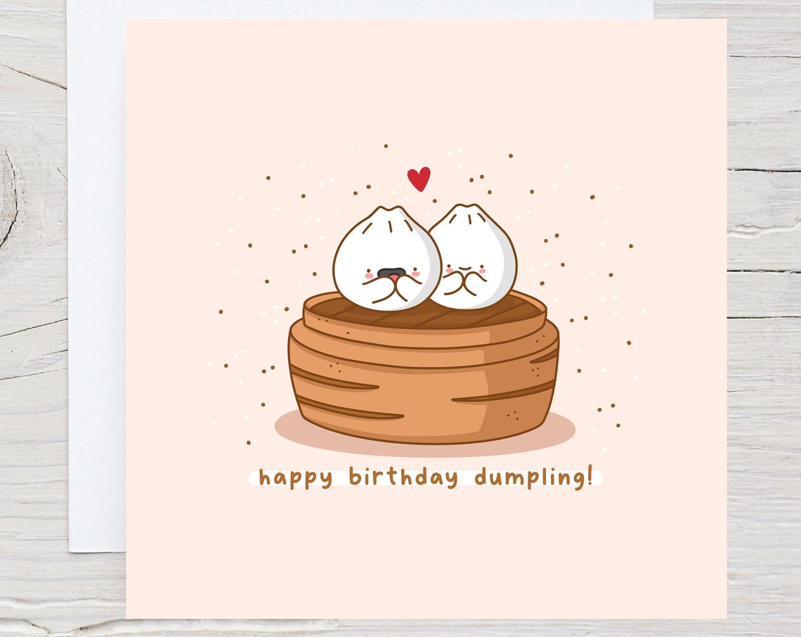 Bao Buns in Steamer Happy Birthday Dumpling Card Kawaii Print