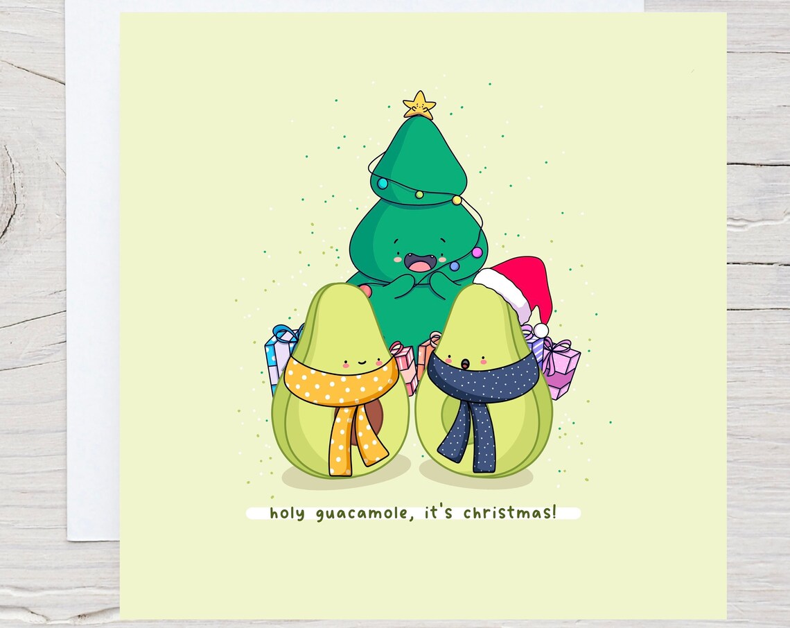 Holy Guacamole It's Christmas Cute Avocado Holiday Card Art Poster