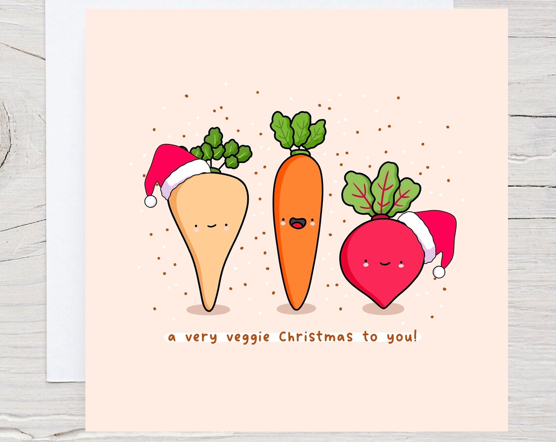 A Very Veggie Christmas To You Vegetable Pun Illustrated Card Print