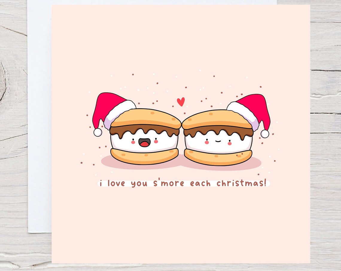 Kawaii Smores Christmas Pun Poster with Santa Hats Love Each Year