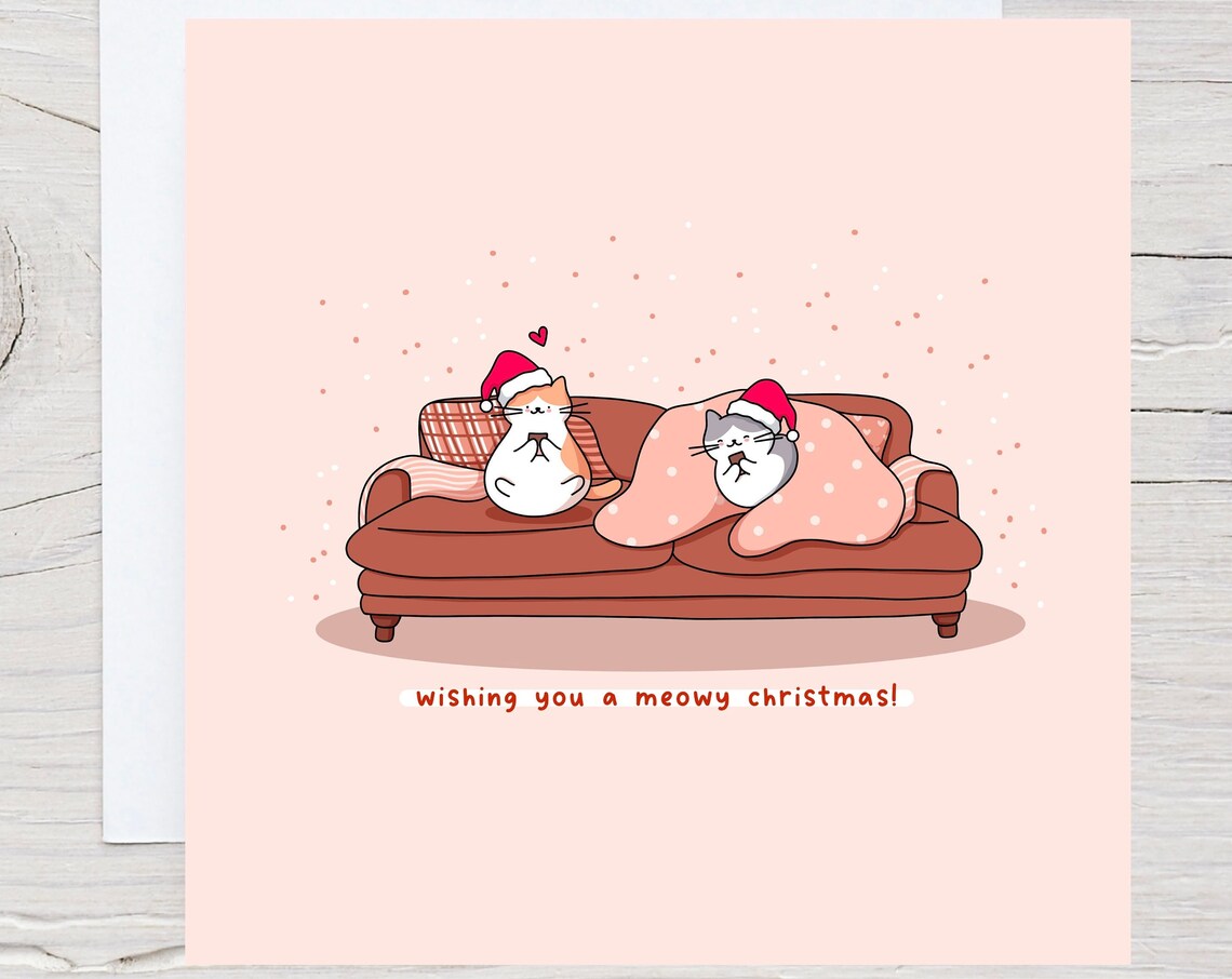 Kawaii Cat Christmas Pun Poster with Cats Lounging on a Couch