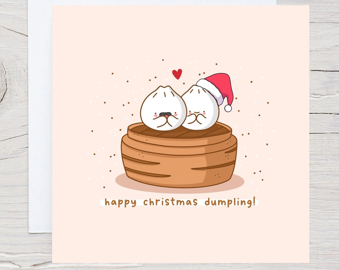 Kawaii Dim Sum Bao Steamer Christmas Pun Poster Santa Hat Heart