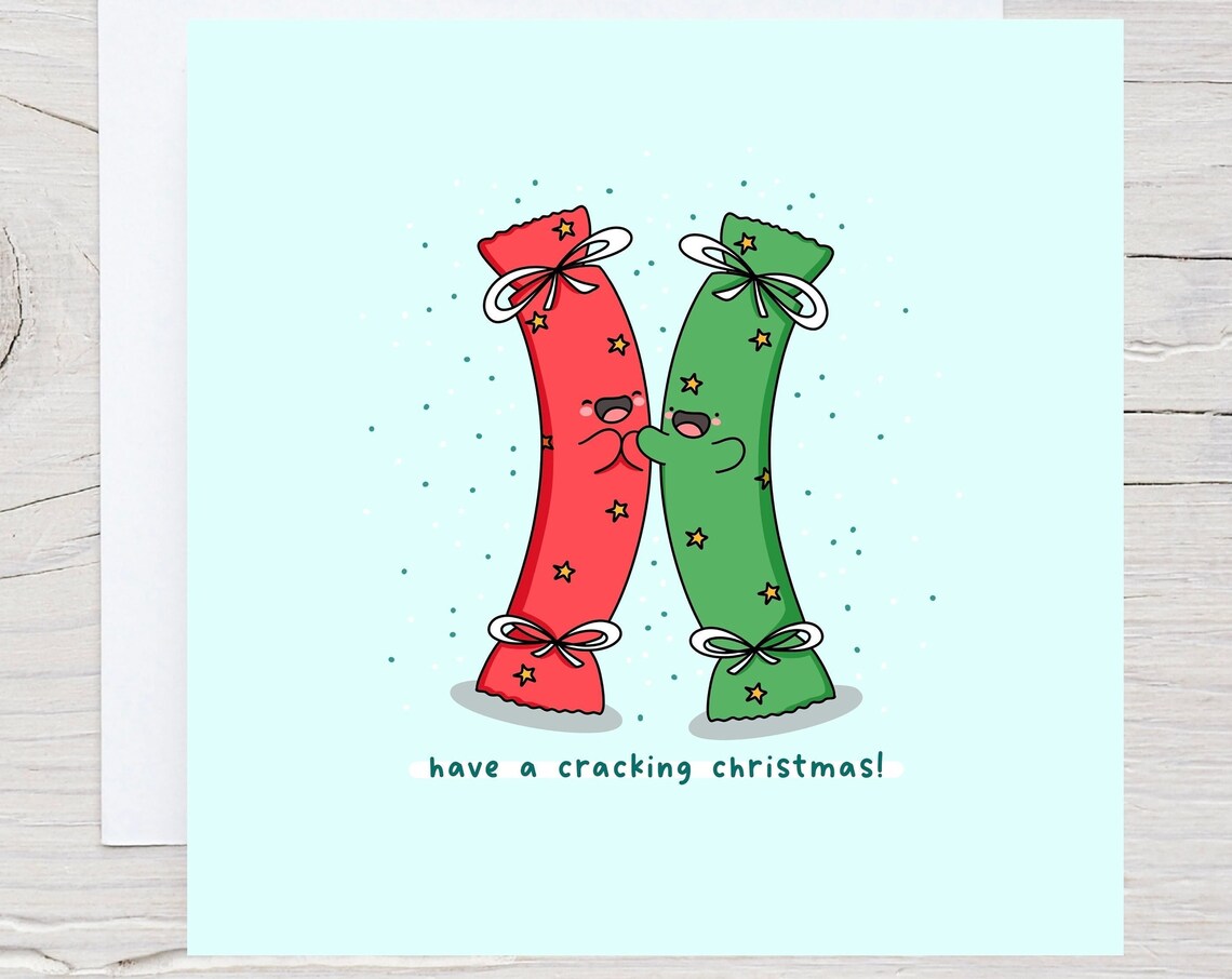 Kawaii Christmas Crackers Hugging Pun Poster with Red and Green