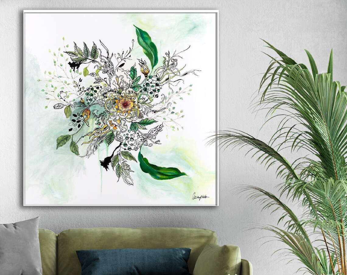 Abstract Botanical Green Art Print, Minimalist Boho - Image 2