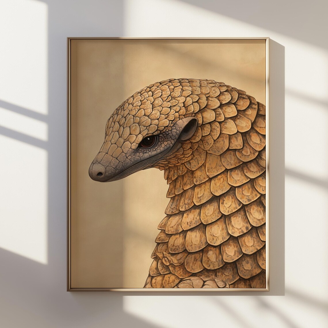 Golden Pangolin Portrait Detailed Scales Wildlife Art Poster