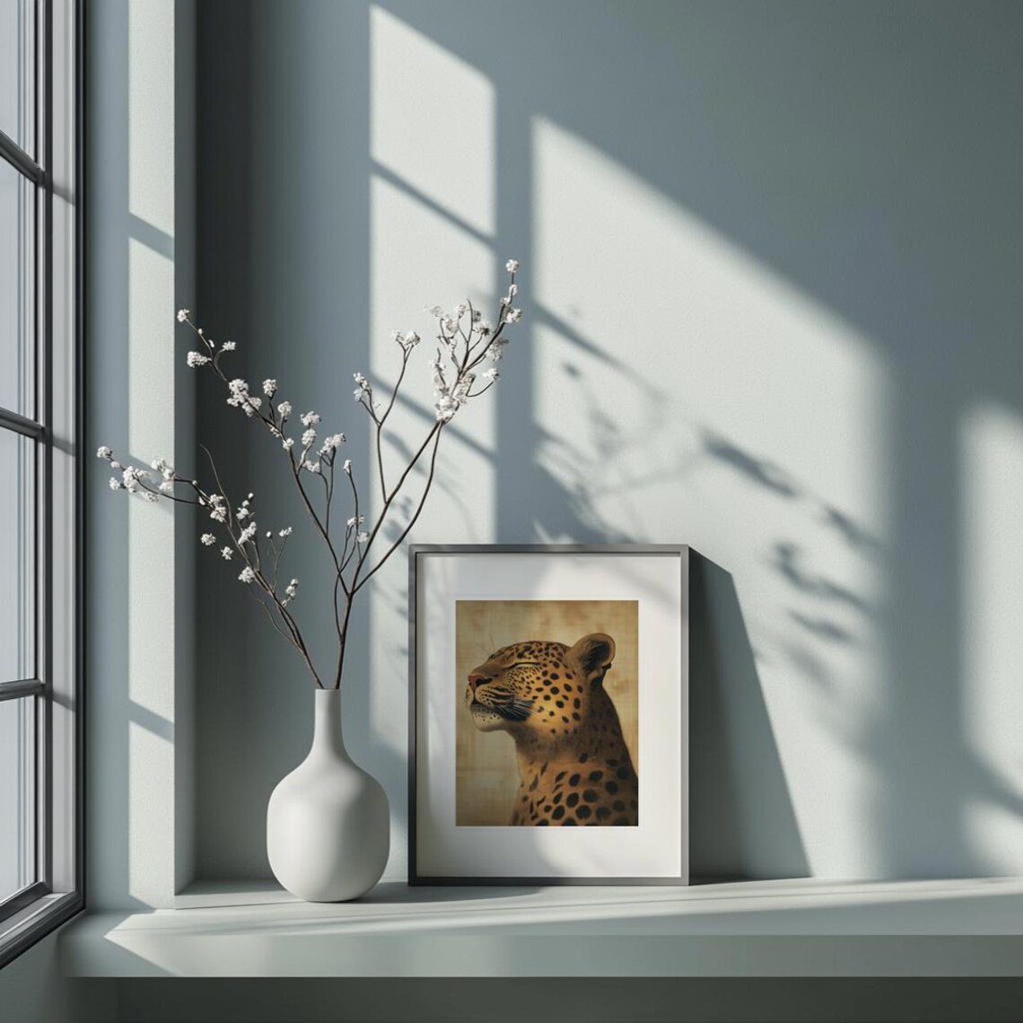 Leopard Portrait Japanese Ukiyoe Style Golden Wildlife Art Poster - Image 2