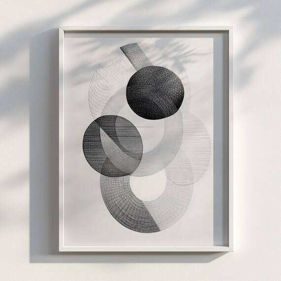 Orbital Calm Minimal Geometric Circles Overlap Print Modern Abstract Wall Art Neutral Shape Composition Decor