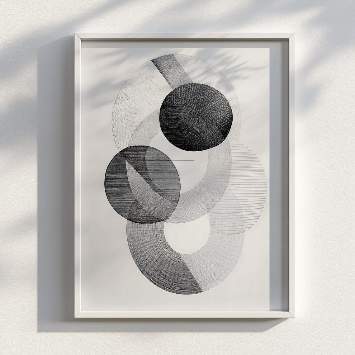 Orbital Calm Minimal Overlapping Circles Abstract Line Art Poster