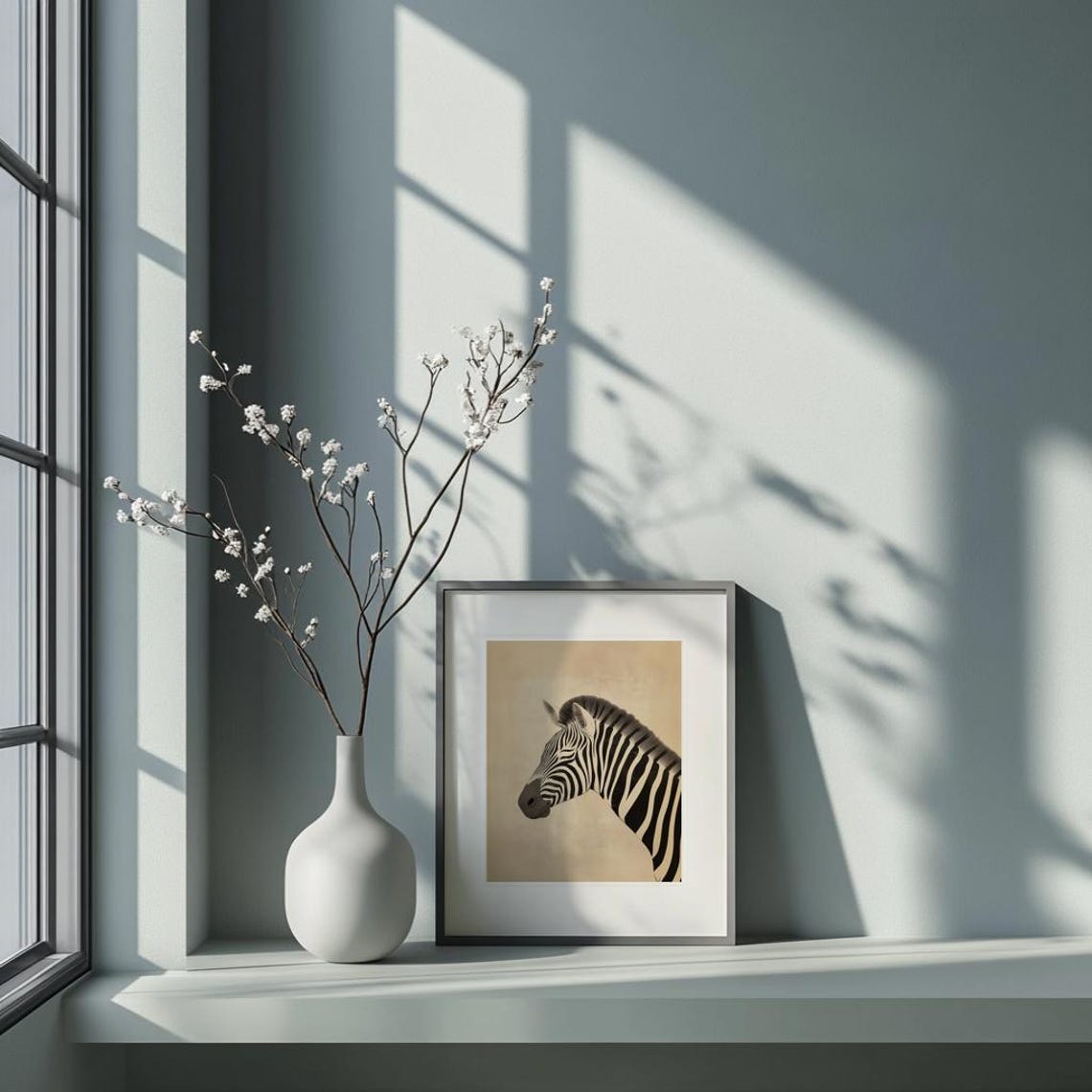 Zebra Portrait Bold Stripes Japanese Ink Safari Style Art Poster - Image 2