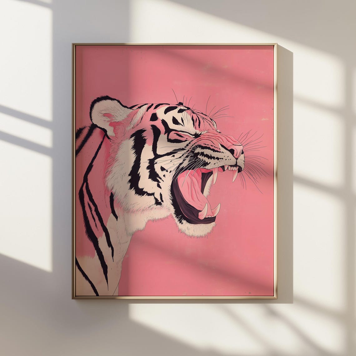 Bold Roaring Pink Tiger Japanese Pop Art Big Cat Animal Poster
