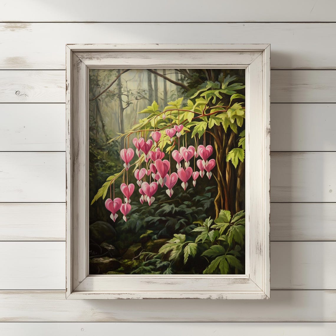 Bleeding Hearts Flowers Misty Forest Botanical Pink Nature Print