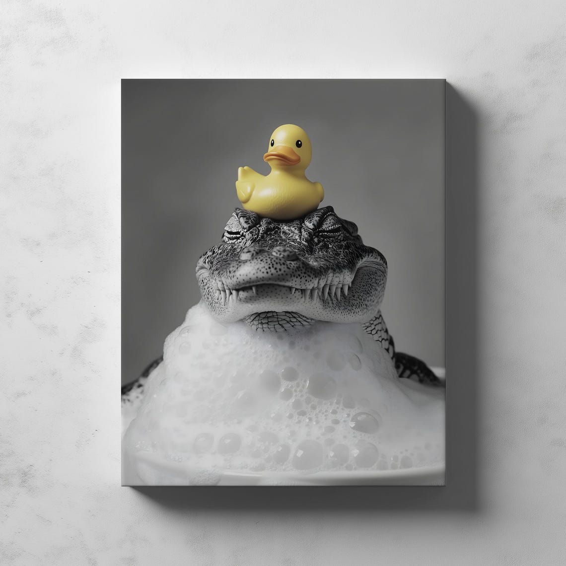 Toothy Crocodile Bubble Bath With Rubber Duck Funny Reptile Poster - Image 2
