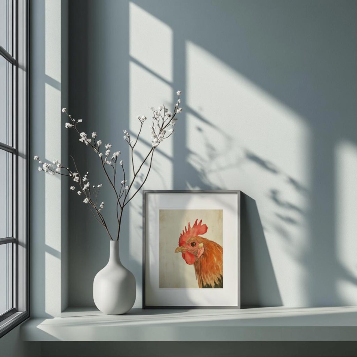 Rooster Portrait Detailed Watercolor Farmhouse Style Chicken Poster - Image 2