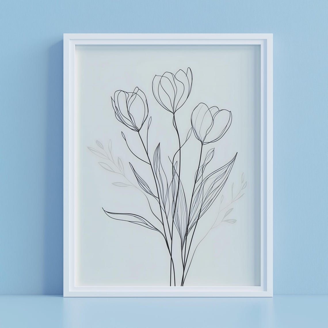 Minimal Tulip Line Art Elegant Black Ink Floral Drawing Poster - Image 2