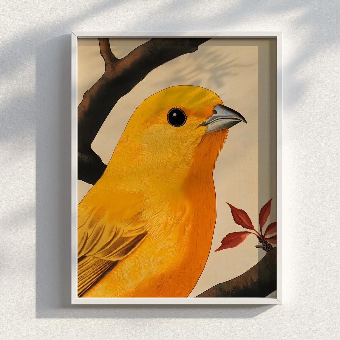 Golden Canary Close Up Portrait Japanese Ink Bird Art Poster