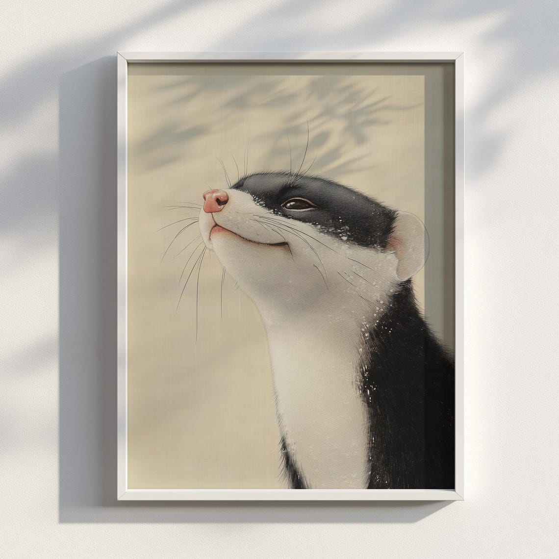 Black Patch Weasel Portrait Japanese Ink Traditional Art Poster
