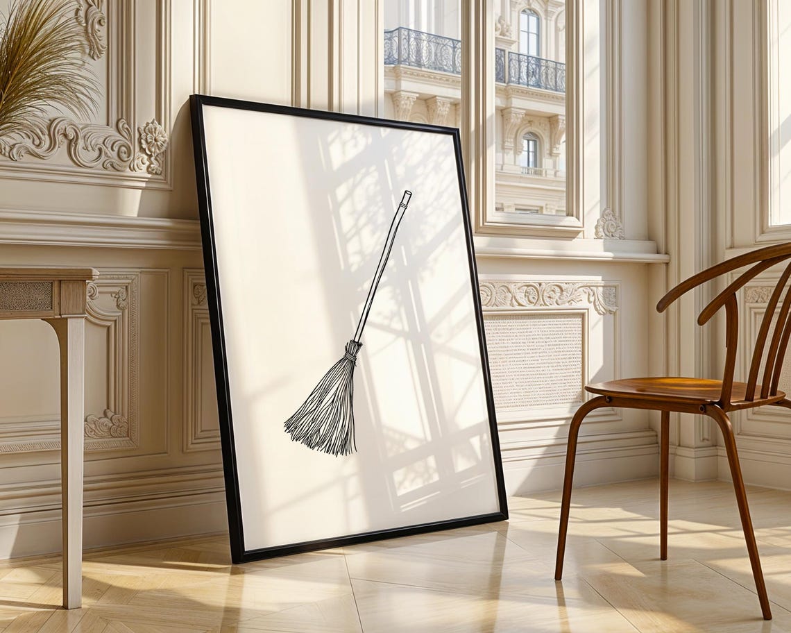 Minimalist Witch Broomstick Line Art Spooky Halloween Poster - Image 3