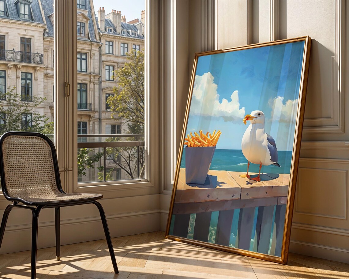 Seagull Stealing French Fries Sunny Pier Ocean Beach Humor Poster - Image 4