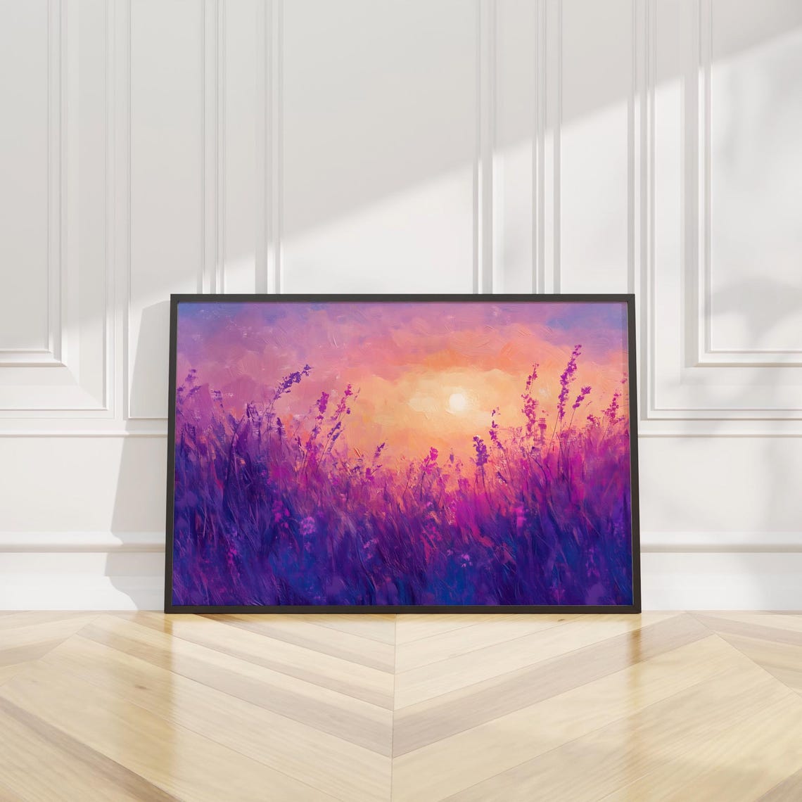 Purple Meadow Grass Sunset Peach Sky Glowing Abstract Art Poster