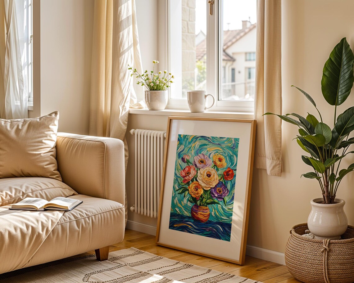 Colorful Impasto Floral Vase Bold Brushstroke Flower Art Poster - Image 2