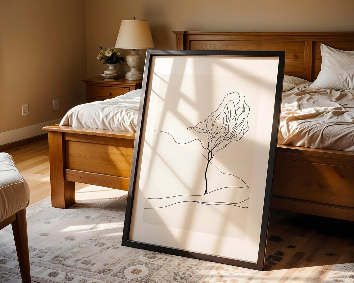 Minimalist Tree Line Art Rolling Hills Landscape Drawing Poster - Image 4