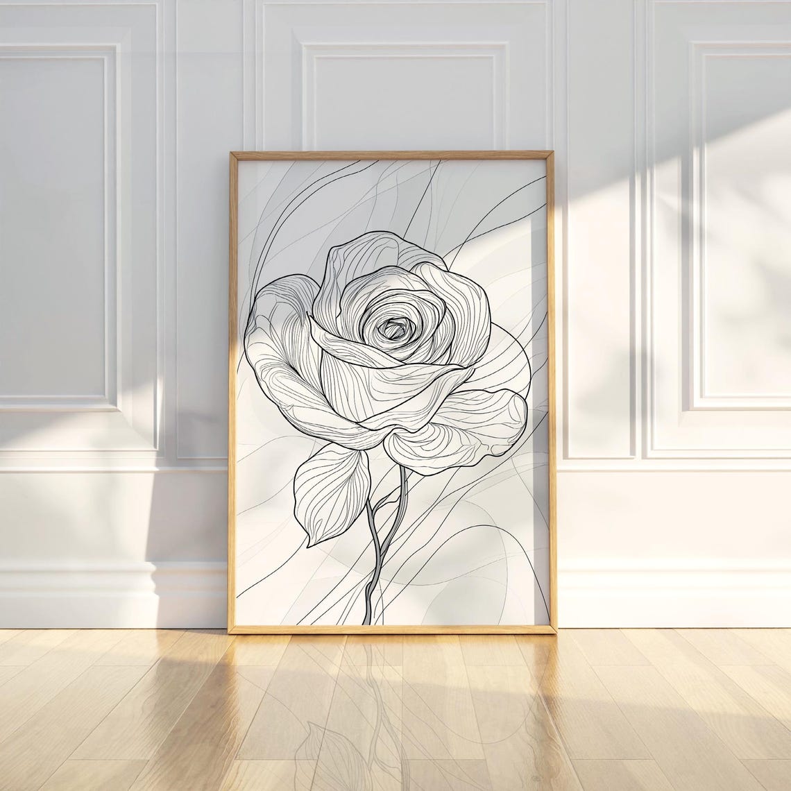 Intricate Rose Bloom Line Art Botanical Flower Drawing Poster