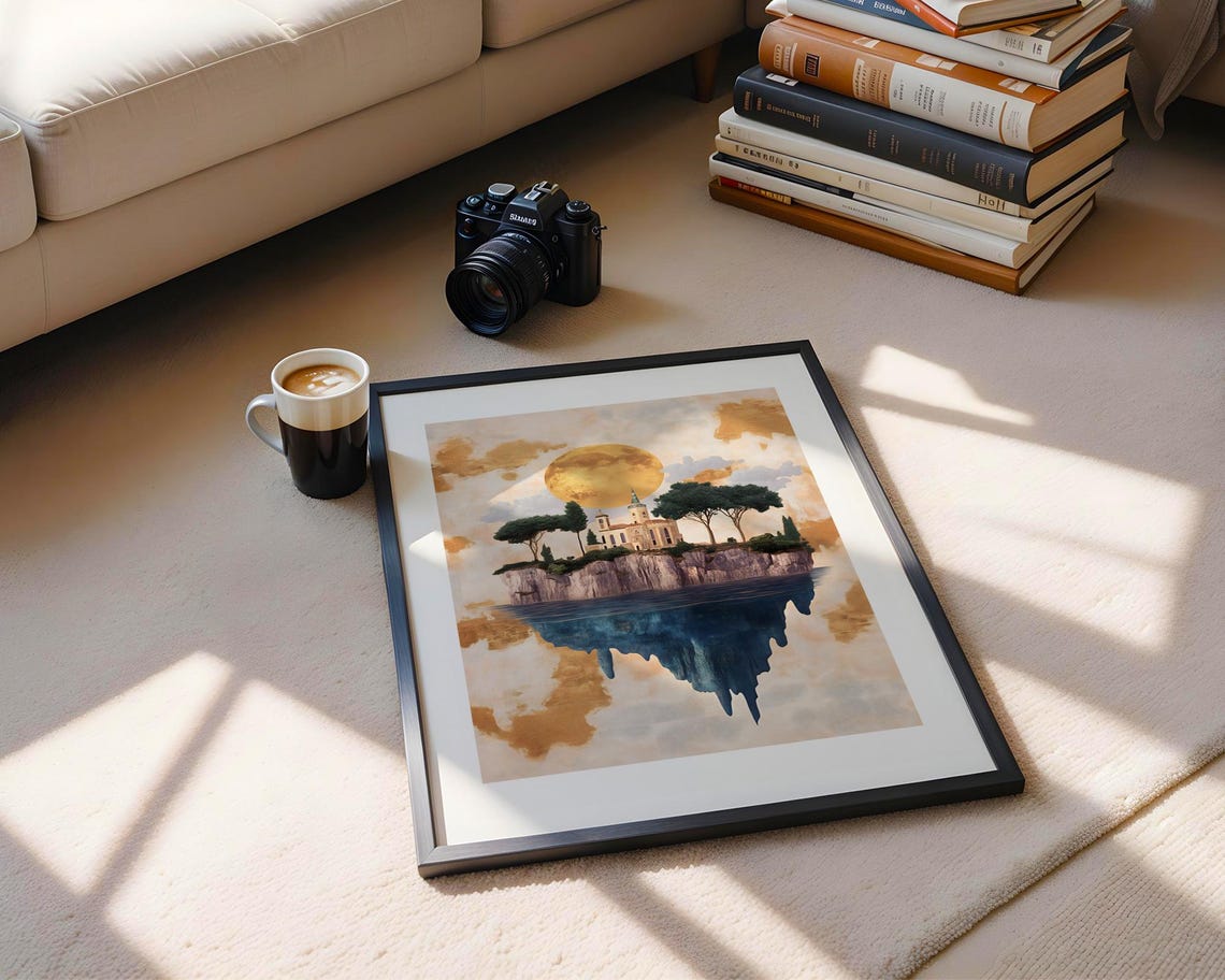 Floating Island Castle Golden Moon Dreamy Fantasy Landscape Poster - Image 5