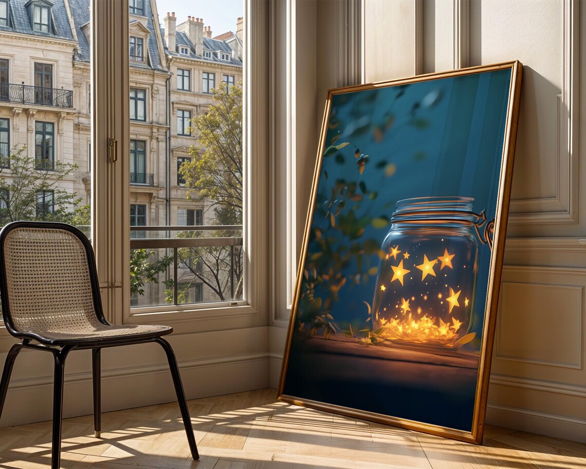 Glowing Stars In A Glass Jar Magical Blue Night Dream Art Poster - Image 3
