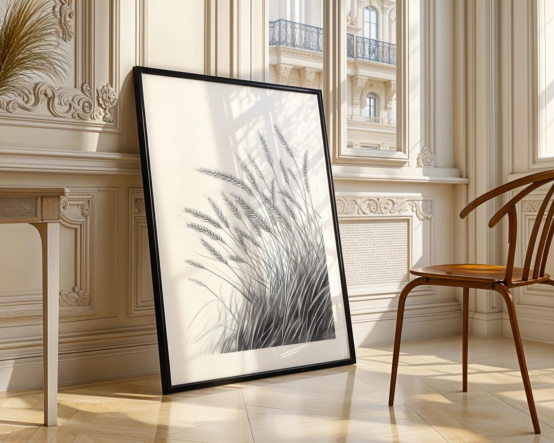 Wheat Field Stalks Pencil Sketch Rustic Botanical Farmhouse Poster - Image 4