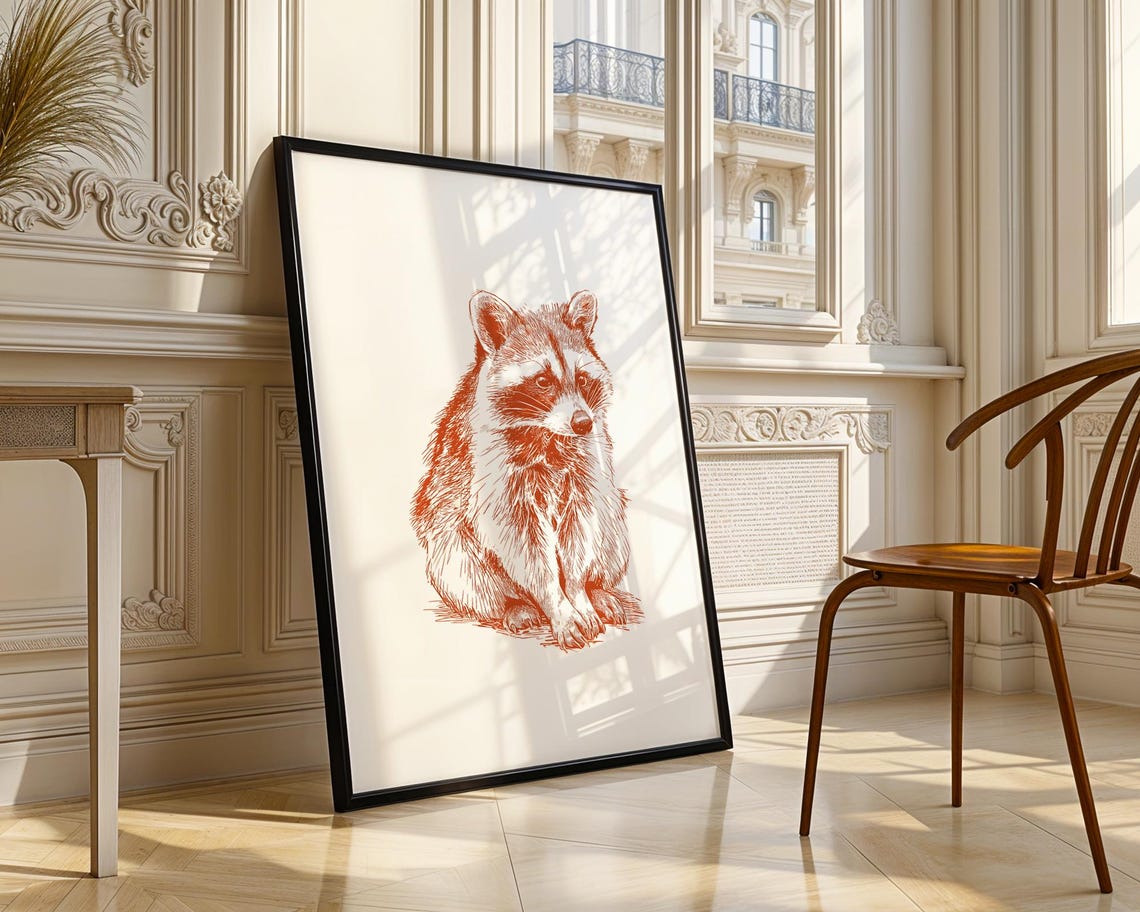 Raccoon Portrait Rust Ink Sketch Woodland Animal Illustration Poster - Image 4