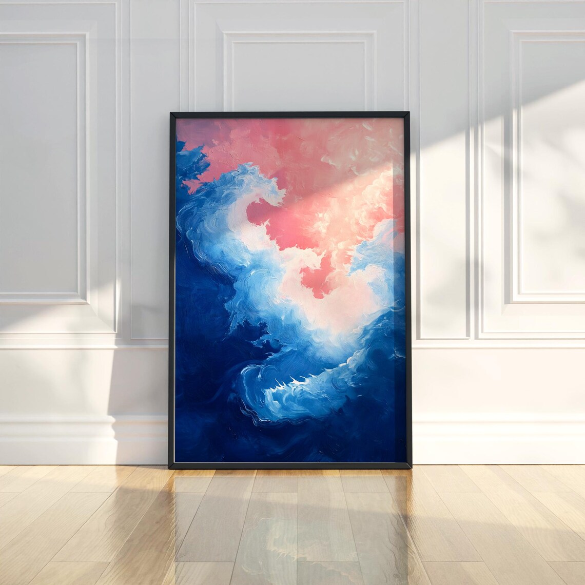 Vibrant Abstract Ocean Waves Fluid Blue Pink Swirl Art Poster