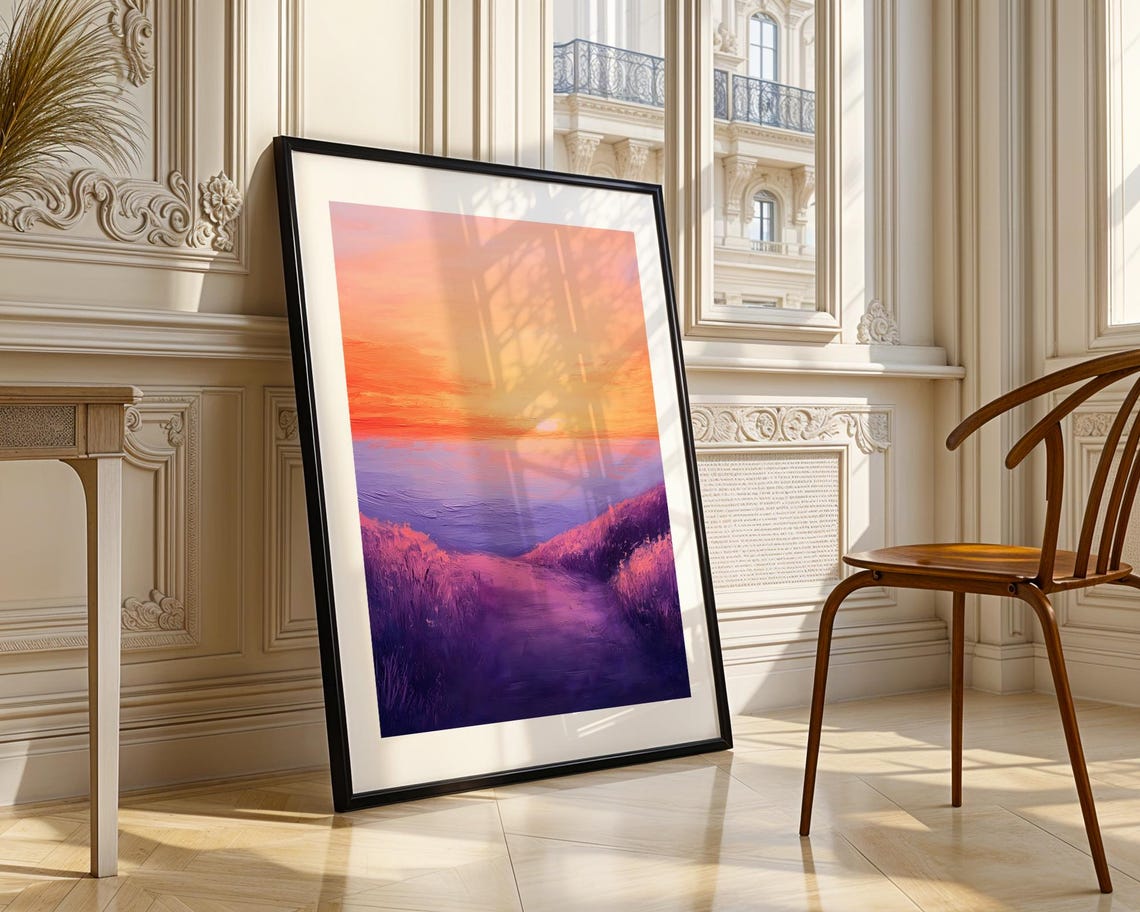 Purple Ocean Sunset Path Lavender Waves Impasto Seascape Art Poster - Image 3