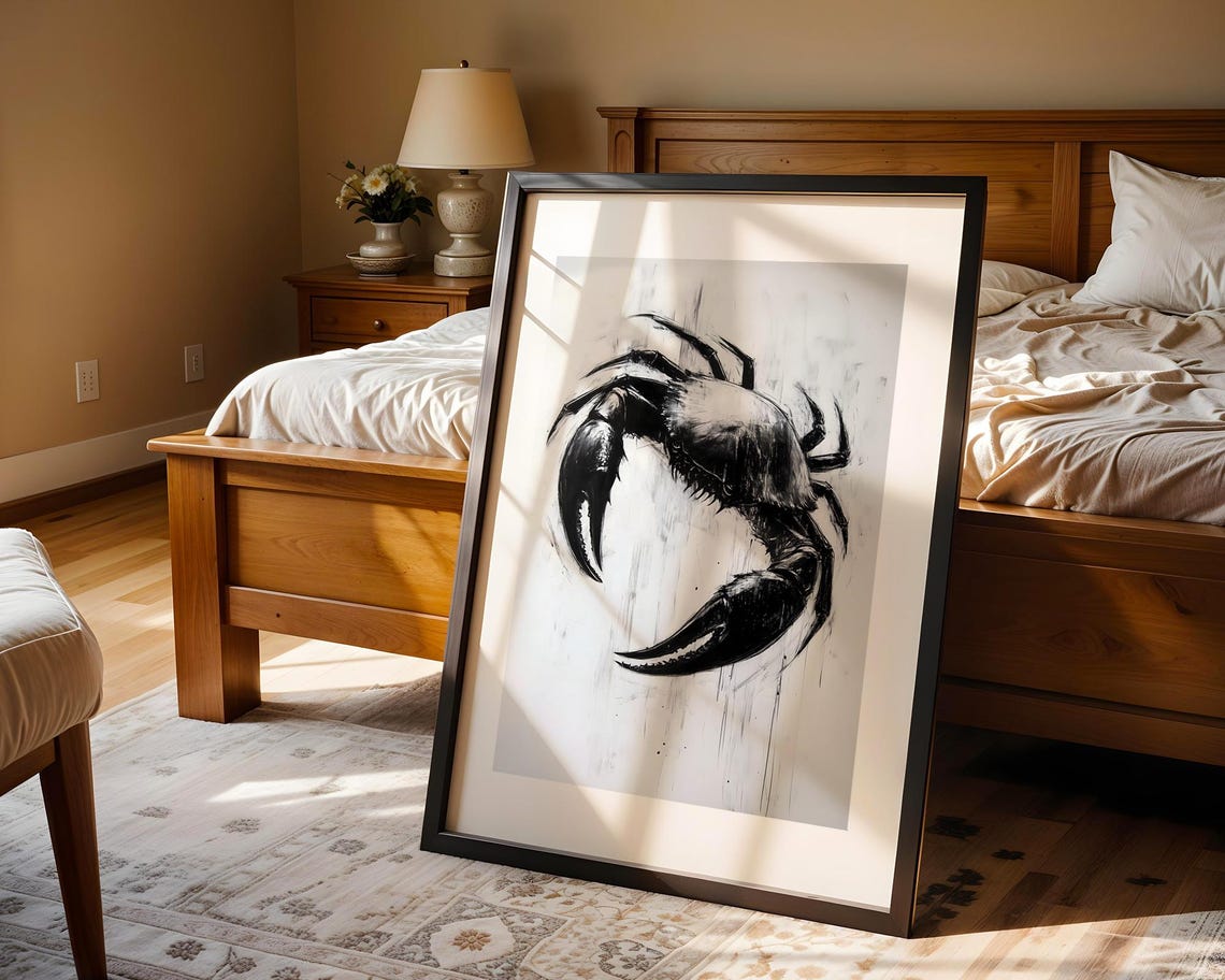 Dramatic Black Crab Bold Ink Illustration Minimalist Art Poster - Image 5