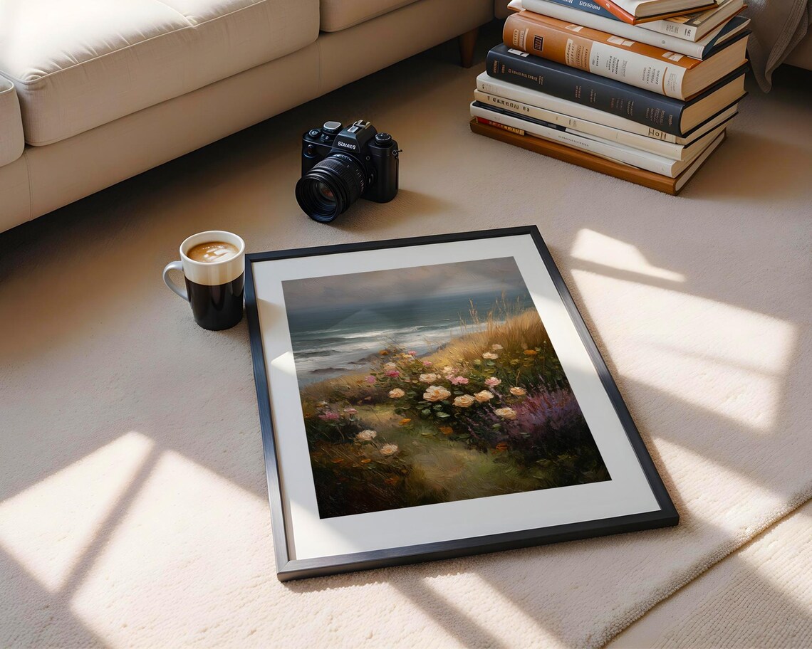 Roses and Wildflowers by the Sea Impressionist Painting Poster - Image 5