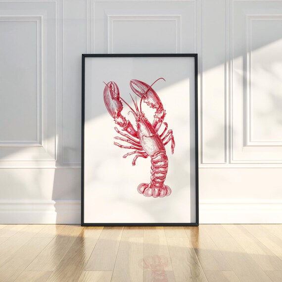 Lobster Ink Sketch Line Art Simple Animal Illustration Drawing Trendy Poster Wall Print Modern Home Decor