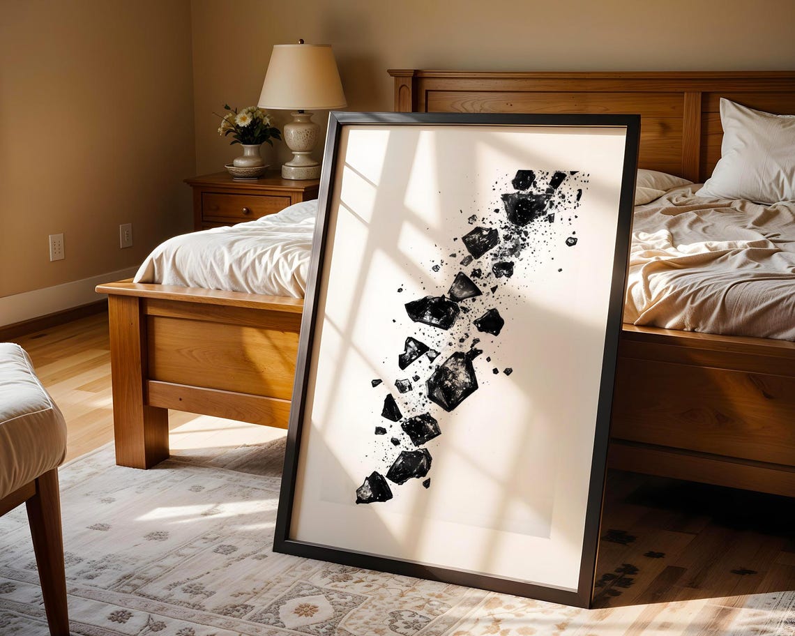 Striking Shattered Black Rock Fragments Abstract Ink Art Poster - Image 5