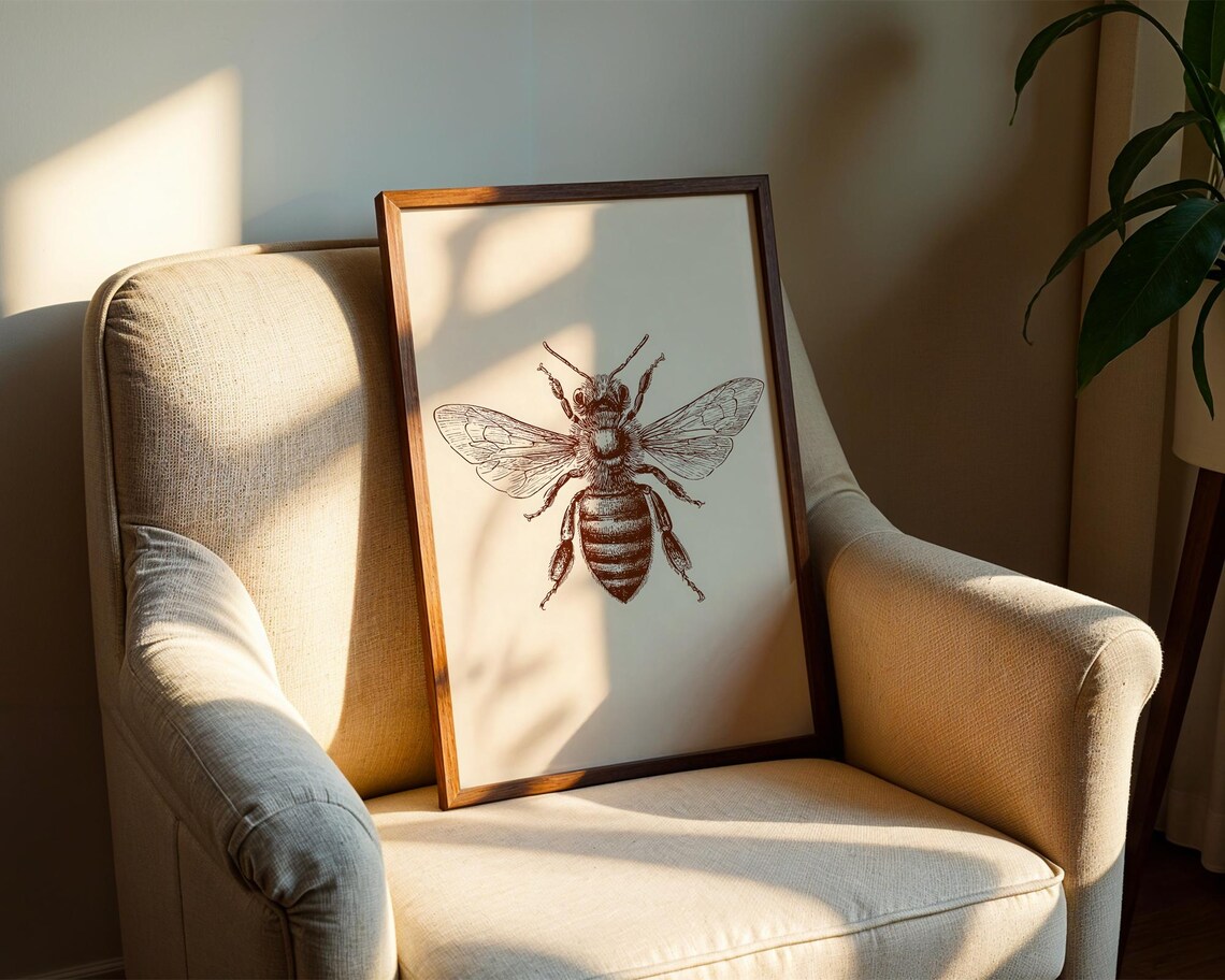 Honeybee Sepia Ink Sketch Vintage Entomology Illustration Poster - Image 2